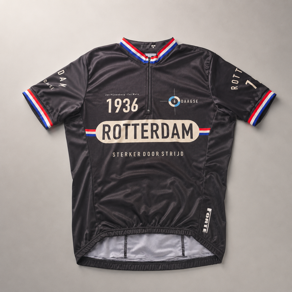 Wielershirt Rotterdam fietsshirt korte mouwen heren en dames zwart