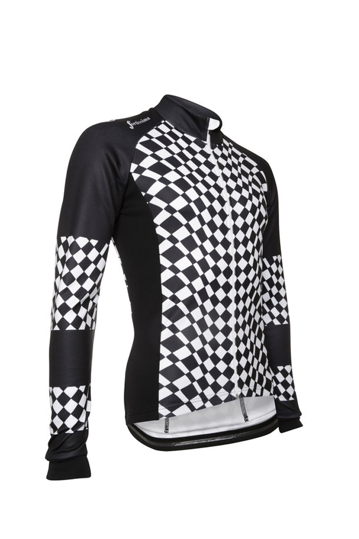 Op Art wielerjack – Zwart-wit fietsjack met grafisch blokpatroon