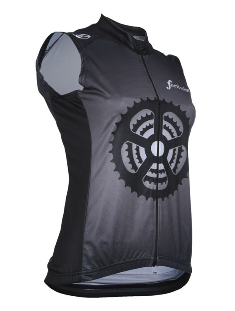 Sprocket wielershirt – Zwart-grijs fietsshirt met tandwiel design op de borst