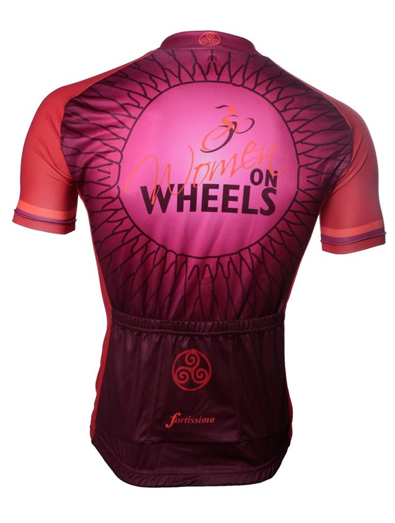 WOW wielershirt – Roze fietsshirt voor dames met Woman on Wheels design