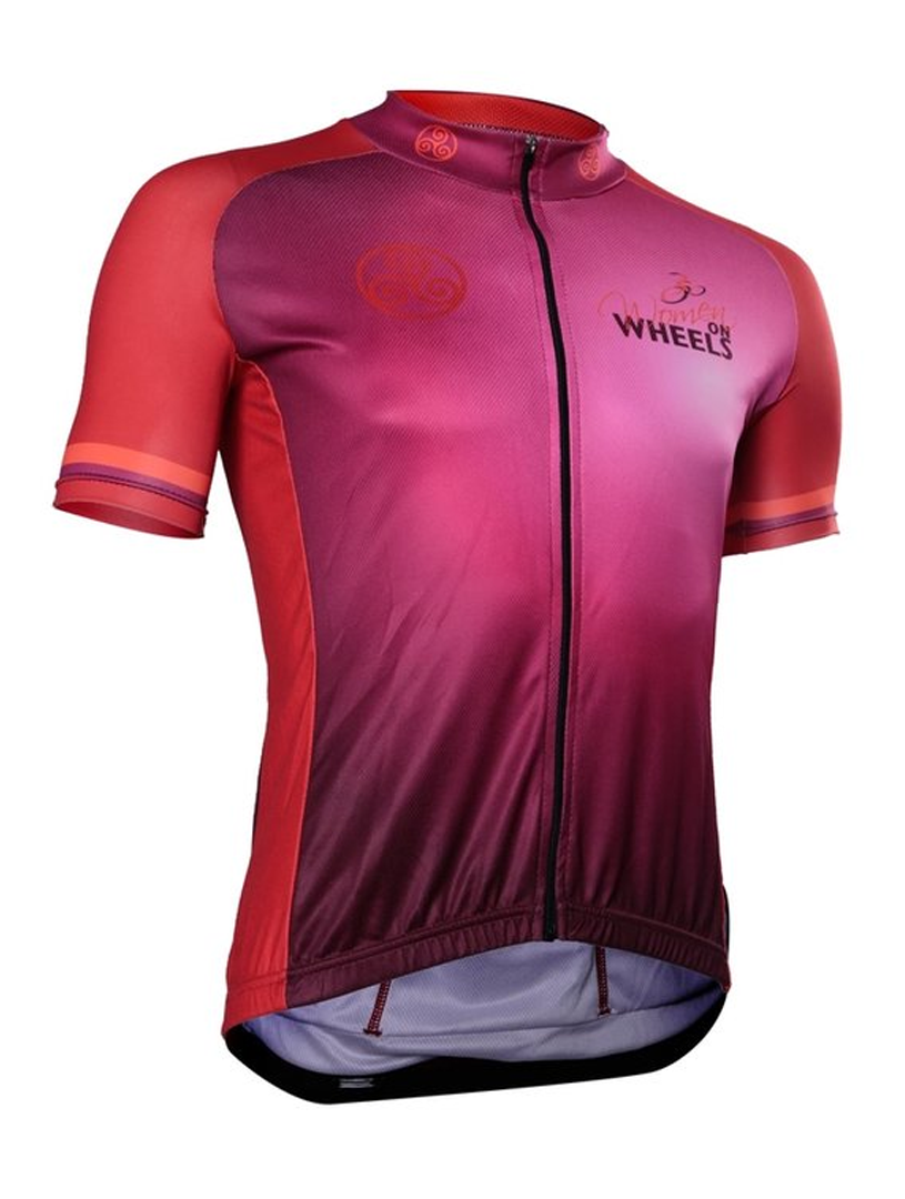 WOW wielershirt – Roze fietsshirt voor dames met Woman on Wheels design