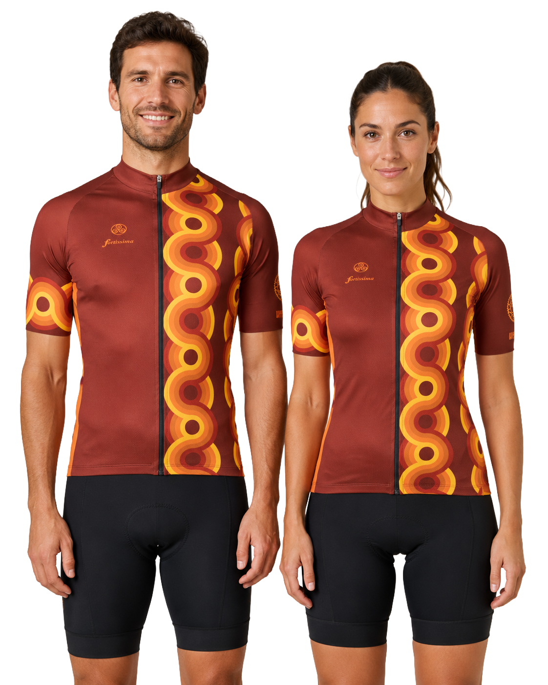 Fortissima Retro Waves fietsshirt met korte mouwen gedragen door een model man en vrouw