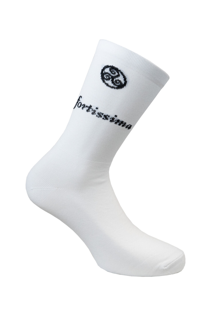 Fortissima sokken – Witte sportsokken met zwart Fortissima logo - ook voor wielrennen - wielersokken