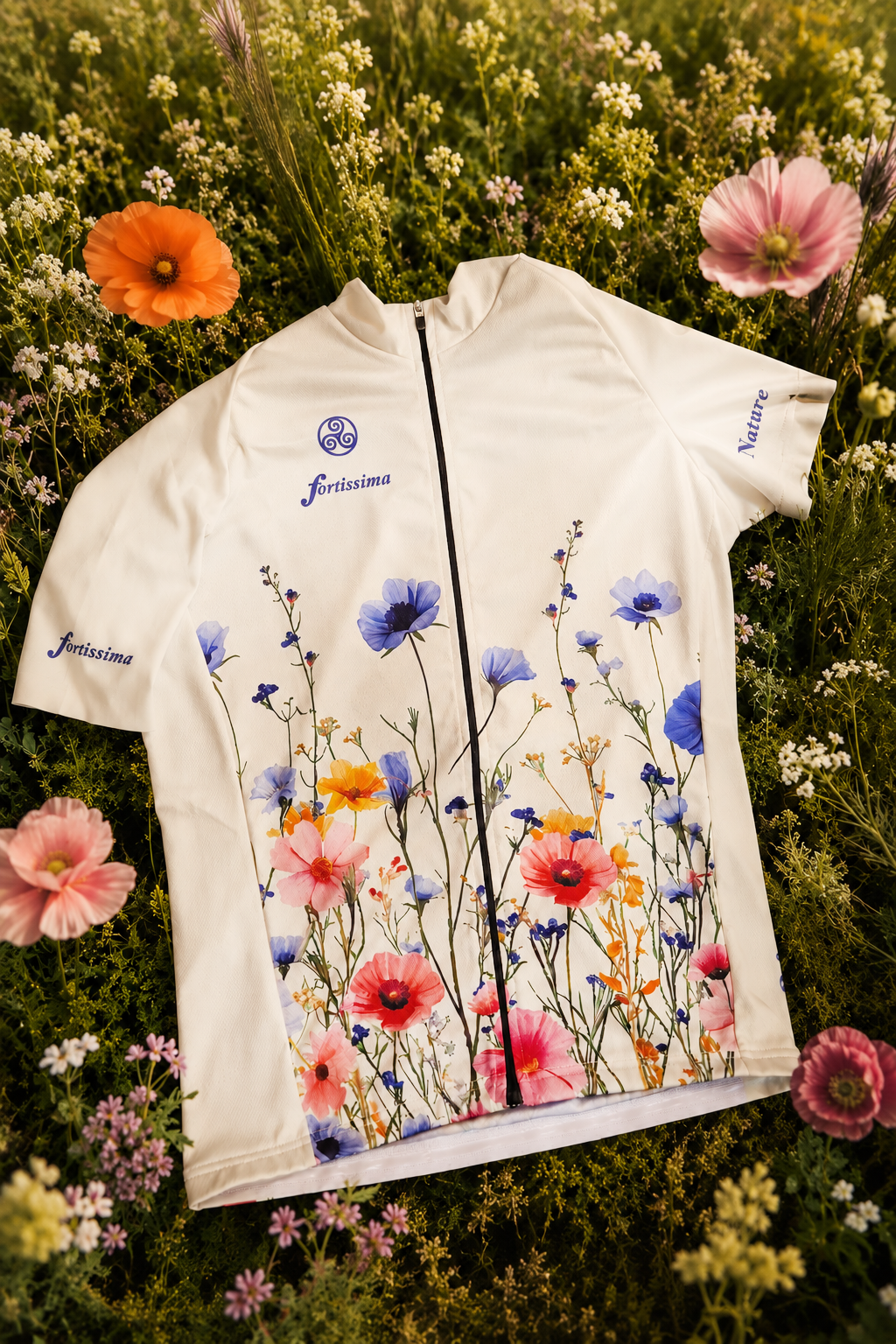 Fortissima Wielershirt Bloemen Crème Wit