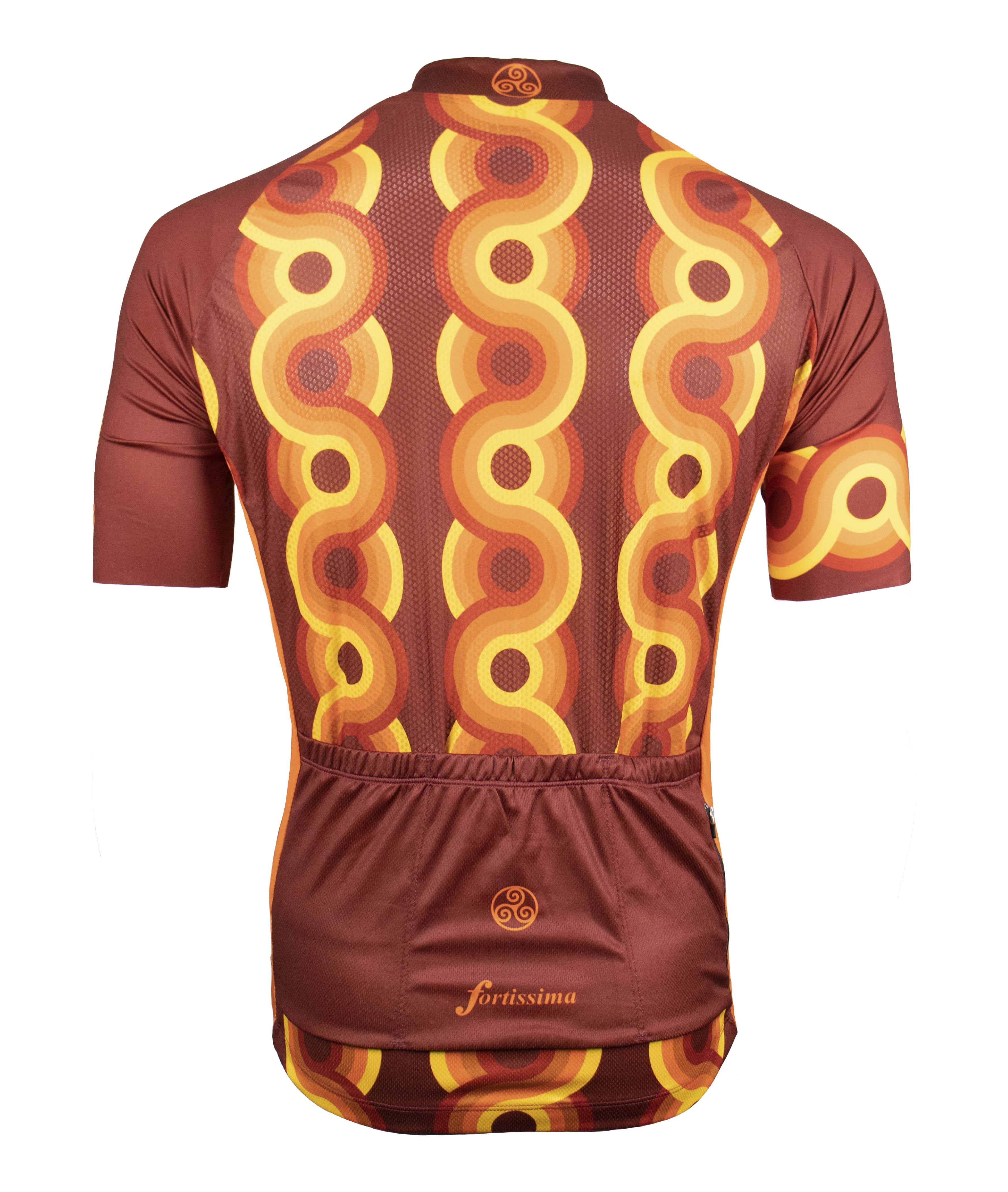 Achterkant van het ademende Fortissima Retro Waves wielershirt met achterzakken