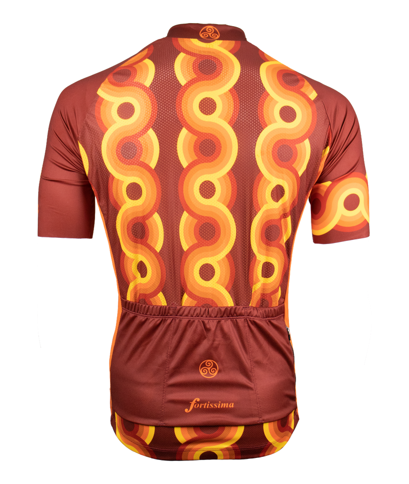 Achterkant van het ademende Fortissima Retro Waves wielershirt met achterzakken