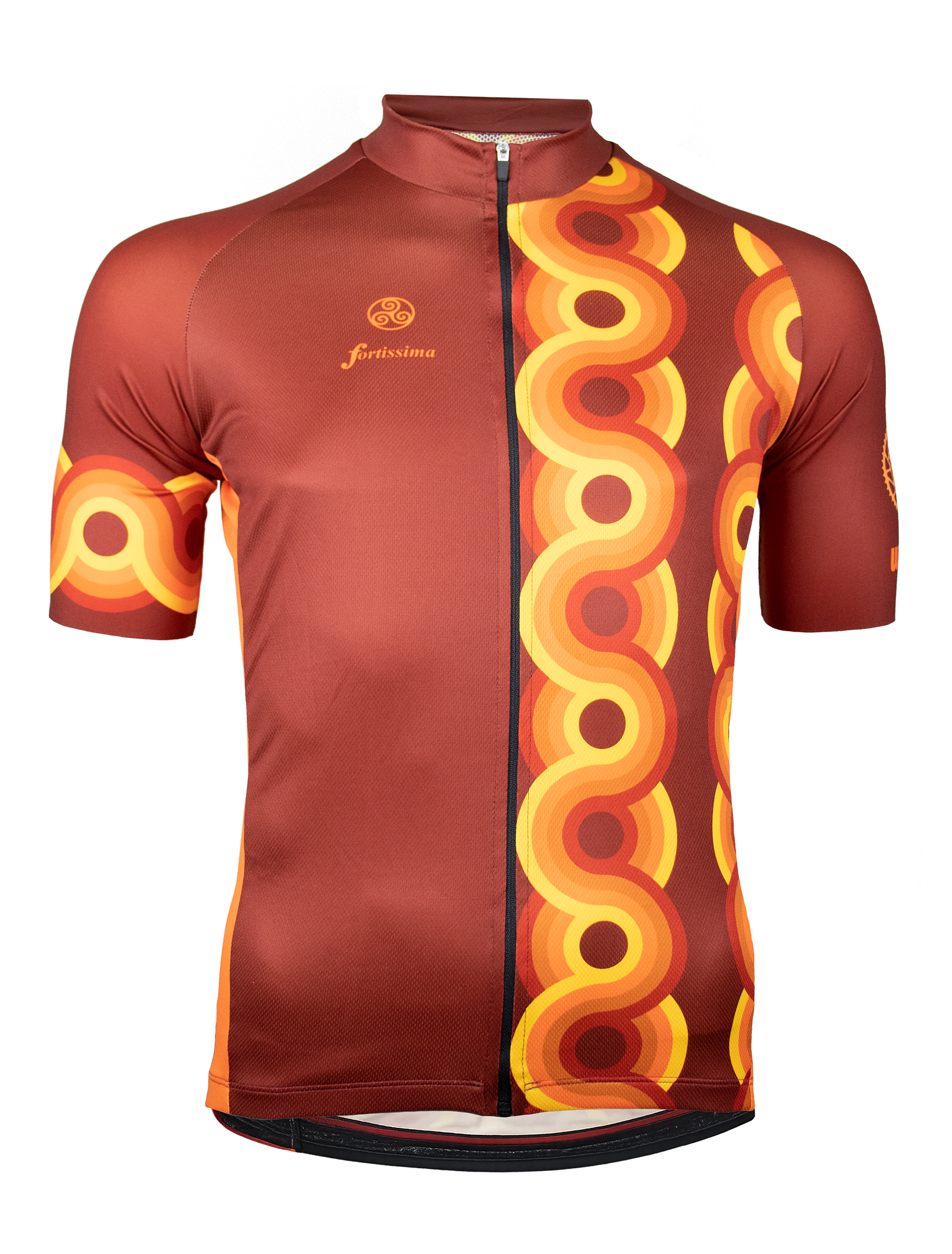 Fortissima wielershirt Retro Waves oranje korte mouw voor heren en dames – voorkant