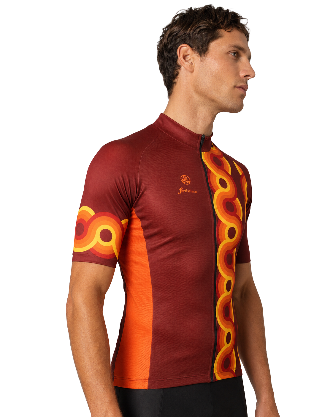 Fortissima Retro Waves fietsshirt met korte mouwen gedragen door een model zijkant