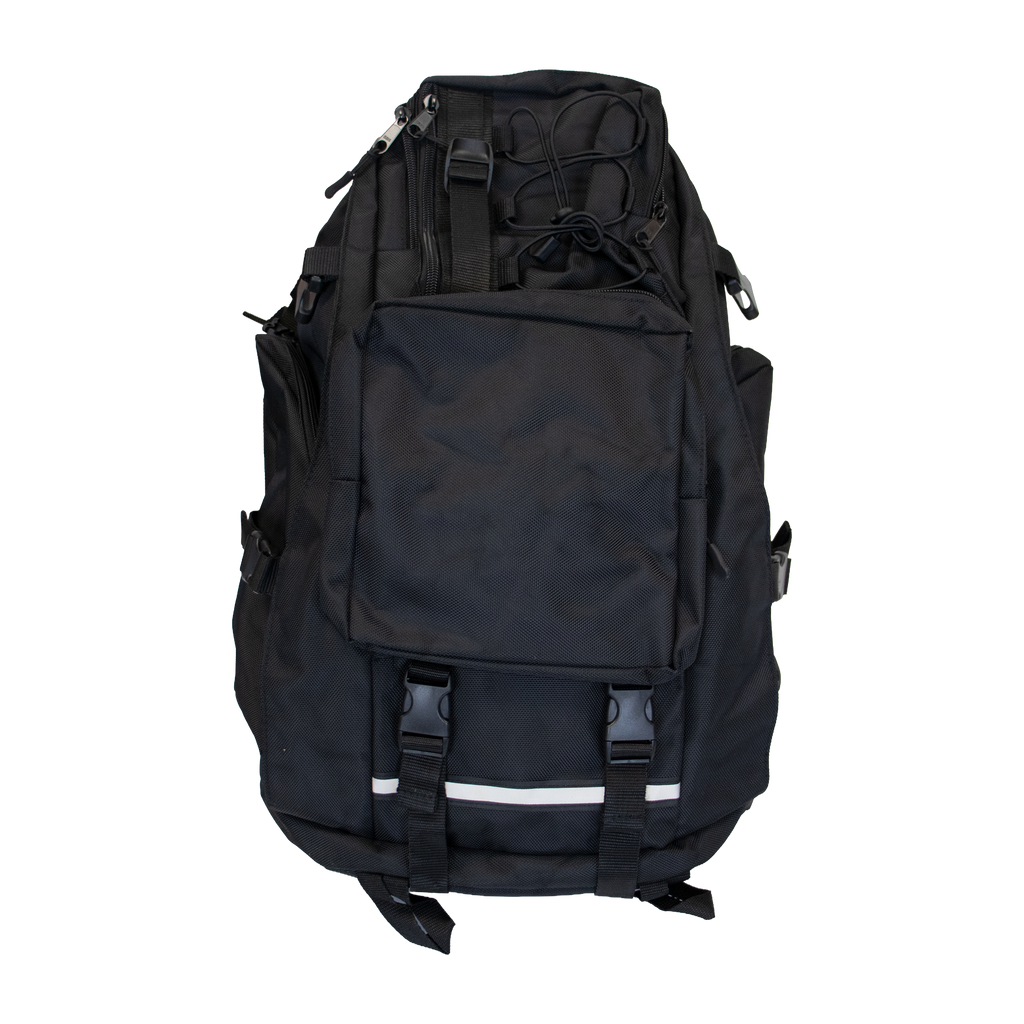 Multifunctionele zwarte rugtas met opbergvakken en verstelbare draagbanden