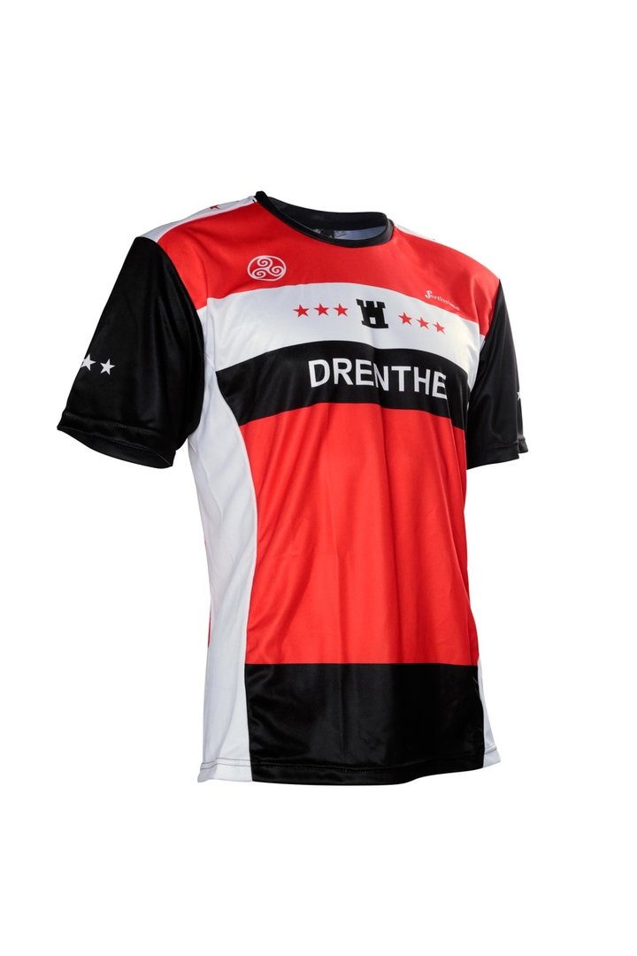 Team Drenthe sportshirt – Ademend hardloopshirt met Drentse vlag kleuren
