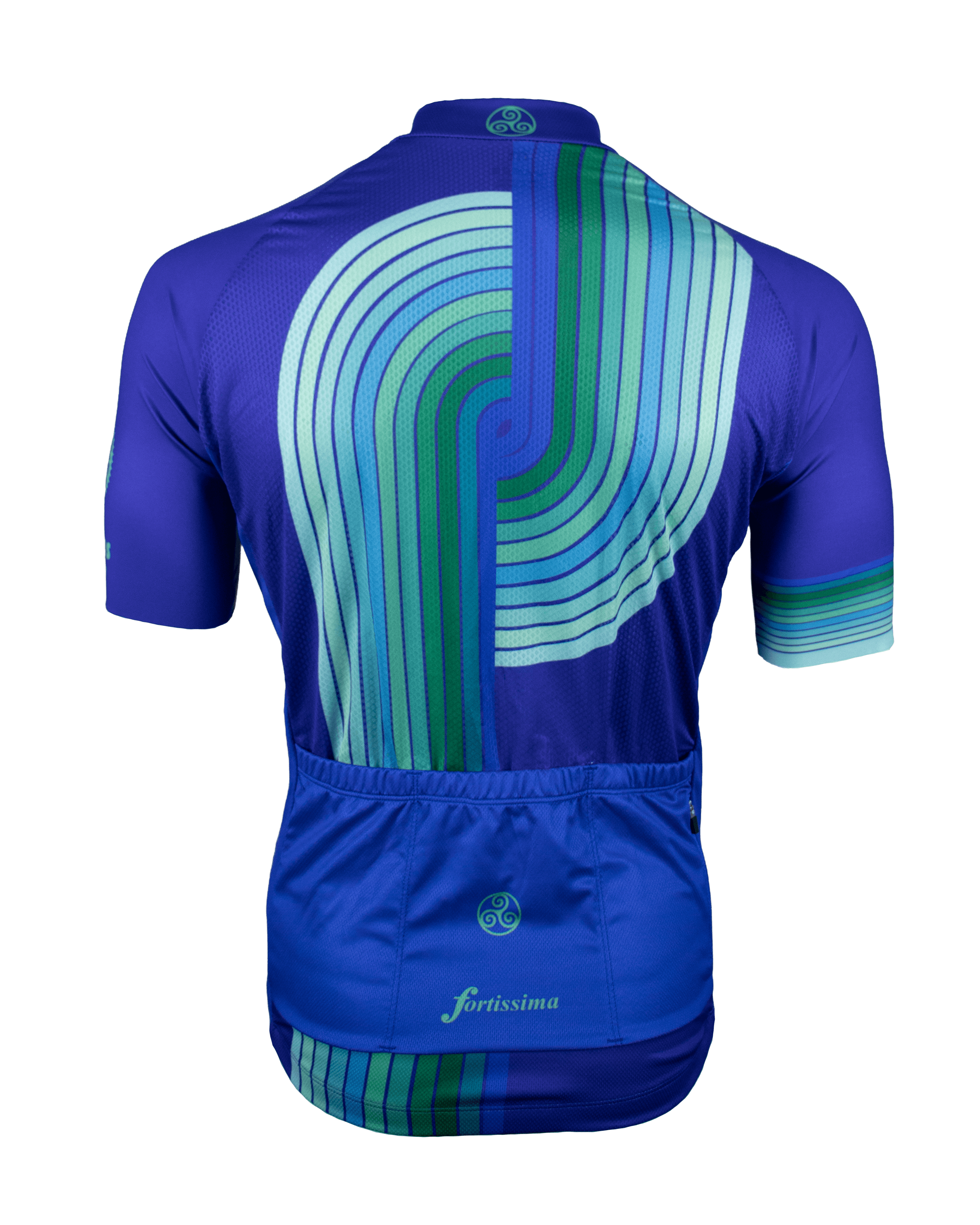Retro Bauhaus wielershirt unisex achterkant met drie achterzakken en ritszakje – fietsshirt heren en dames
