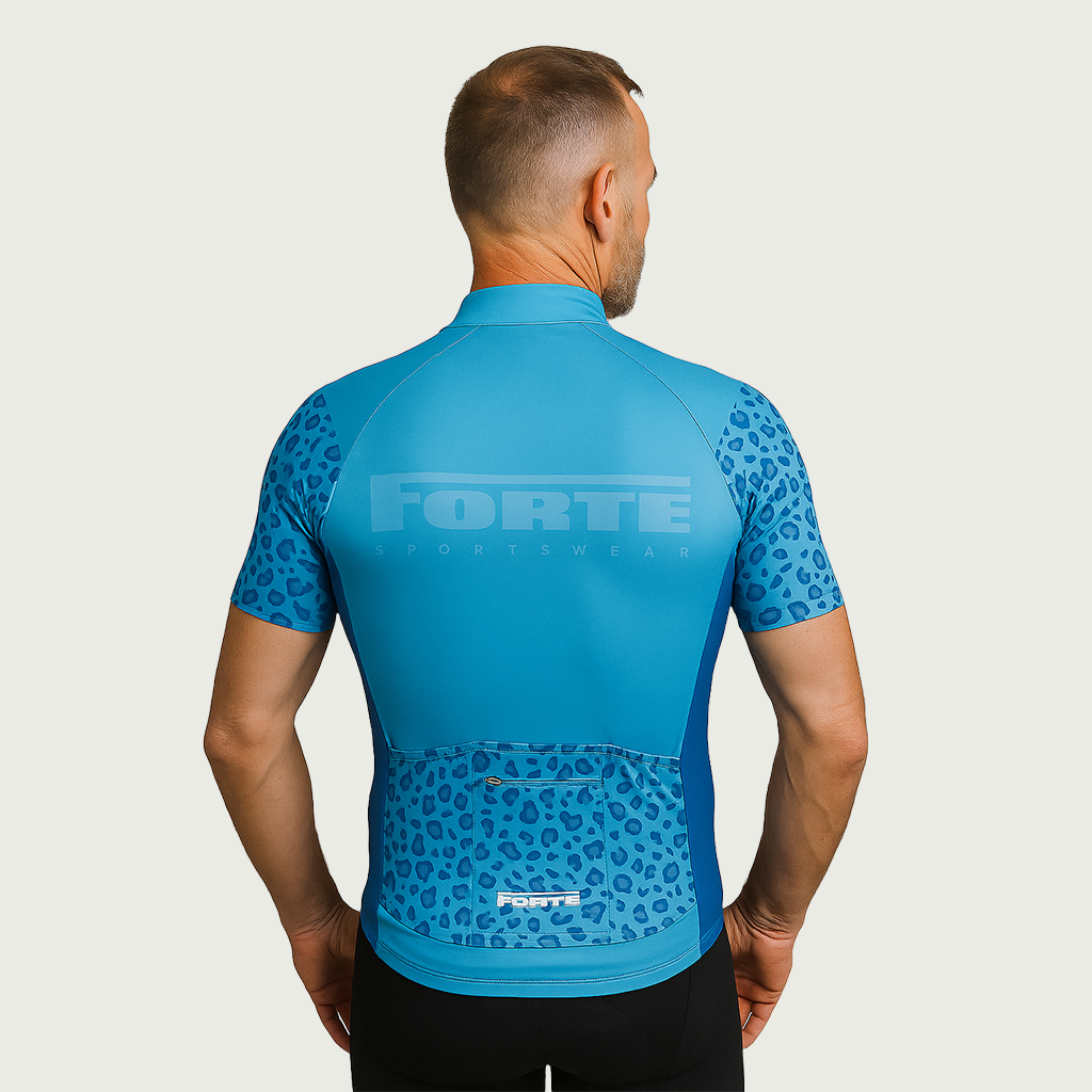 Wielershirt blauw camo design - uniek wielershirt - lichtblauw met donkerblauw