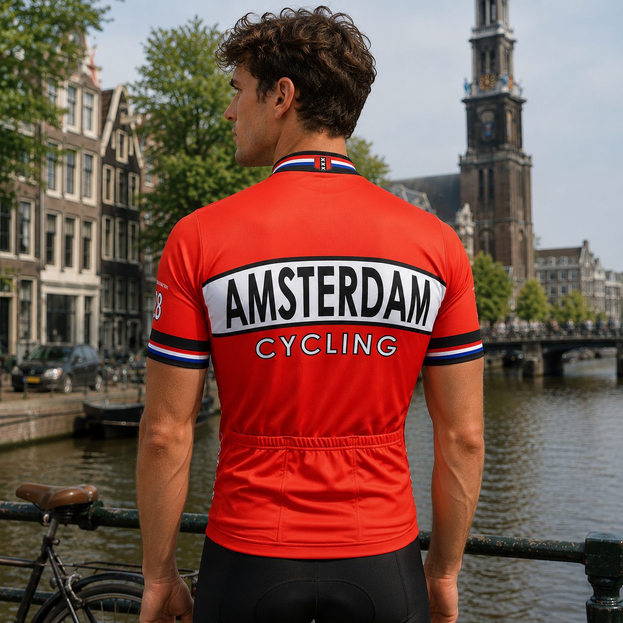 Vintage Amsterdam Wielershirt Rood – Klassiek Retro Fietsshirt