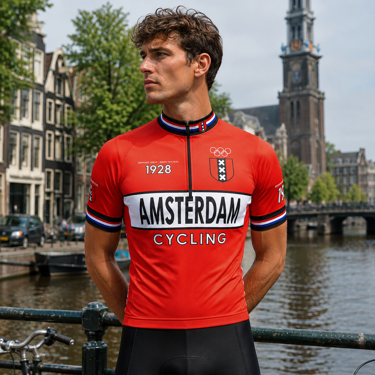 Vintage Amsterdam Wielershirt Rood – Klassiek Retro Fietsshirt