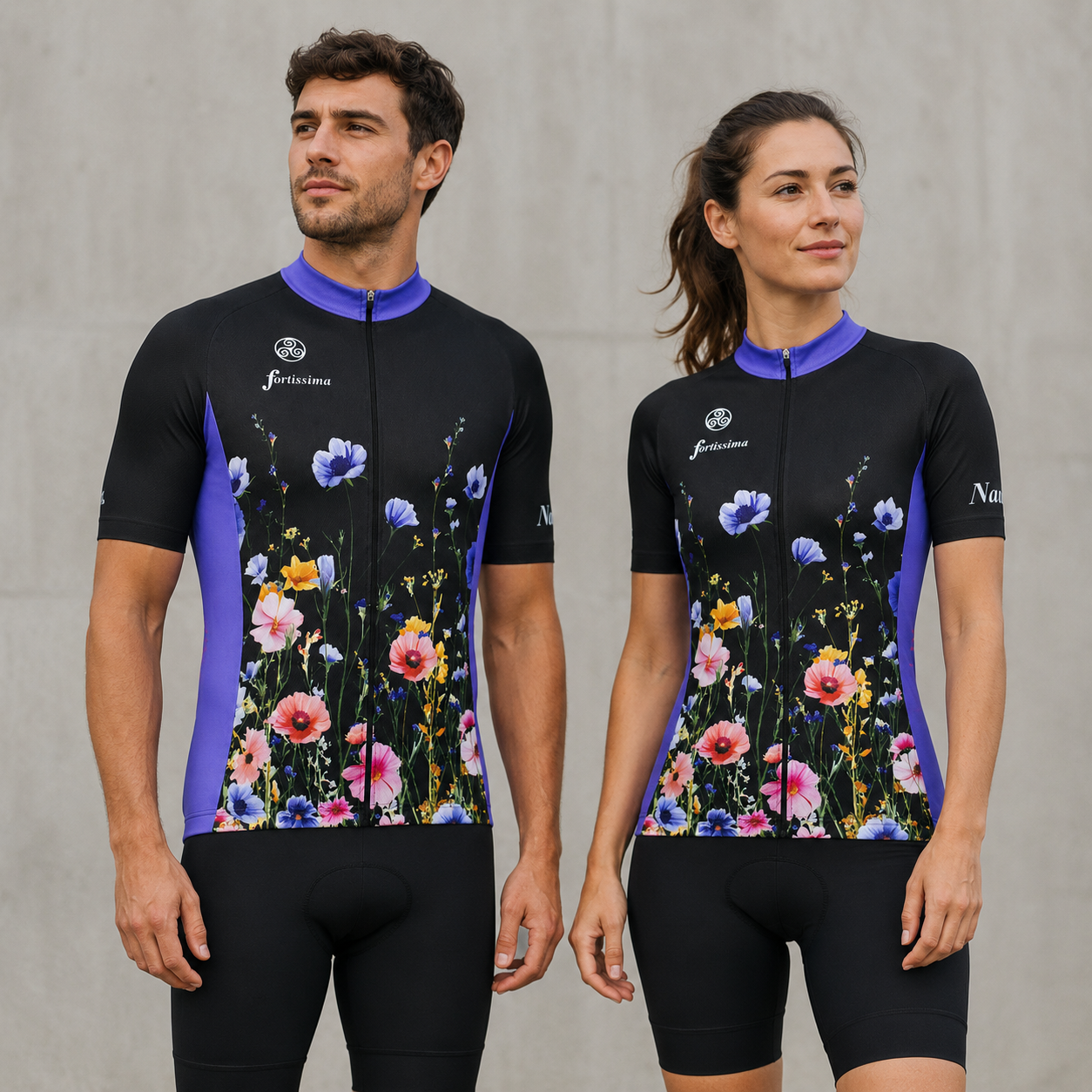 Wielershirt korte mouw heren en dames - bloemenpatroon - flowers korte mouw fietsshirt - op model