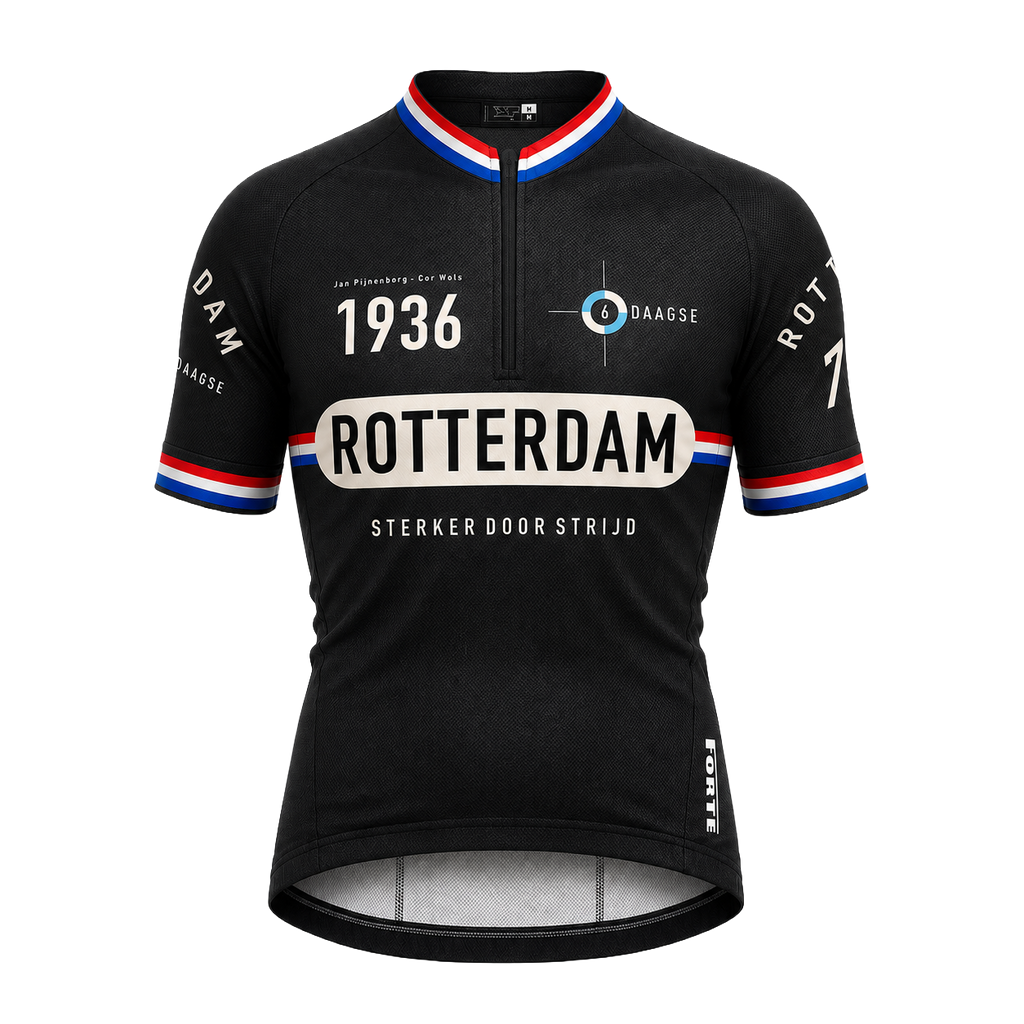 Wielershirt Rotterdam fietsshirt korte mouwen heren en dames zwart