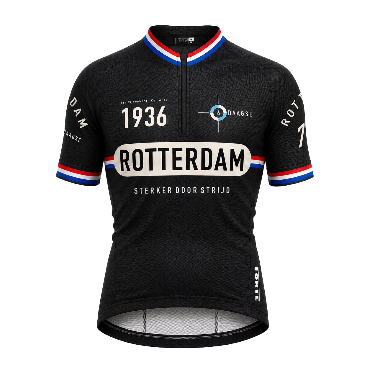 Wielershirt Rotterdam fietsshirt korte mouwen heren en dames zwart