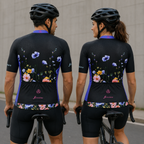 Wielershirt korte mouw heren en dames - bloemenpatroon - flowers korte mouw fietsshirt op model achterkant