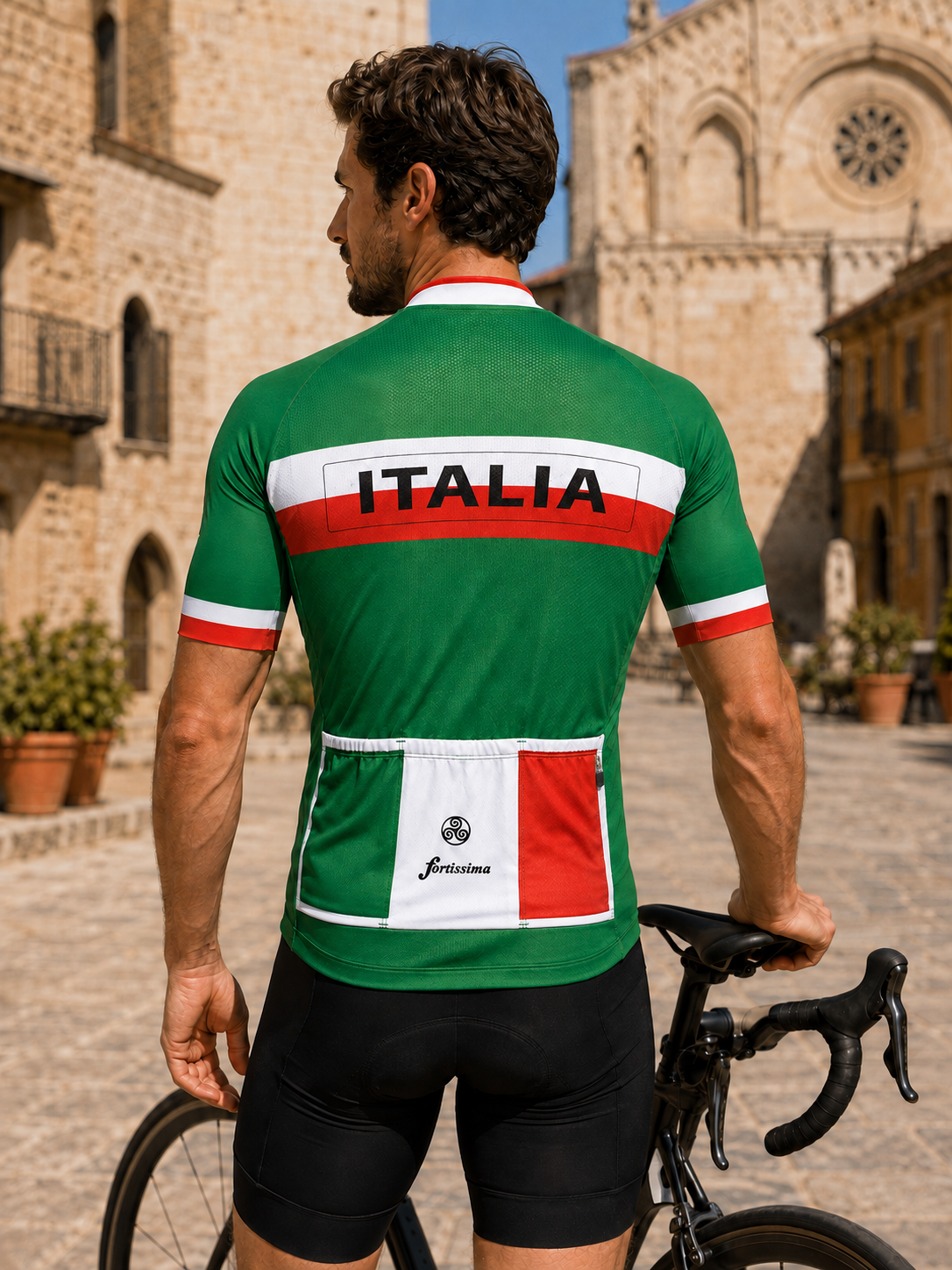 Retro Italia fietsshirt korte mouw heren op model in italië achterkant
