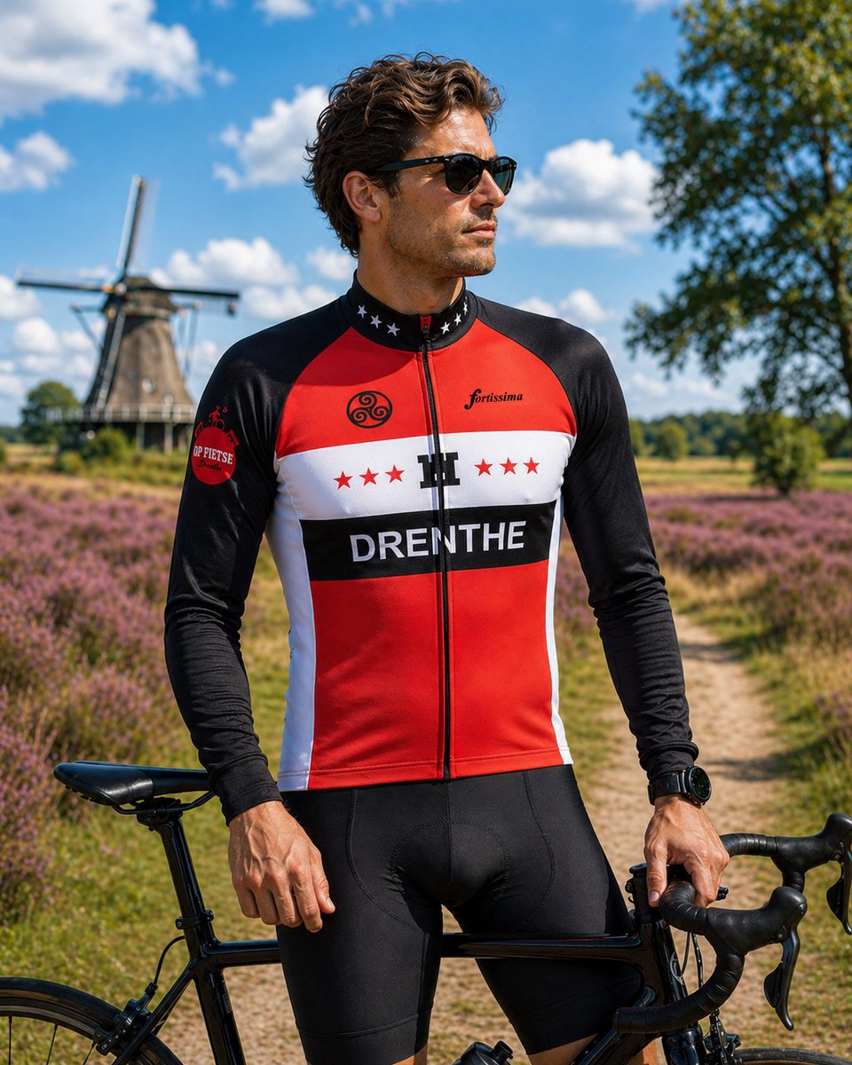 drenthe wielerjack en wielershirt lange mouwen op model