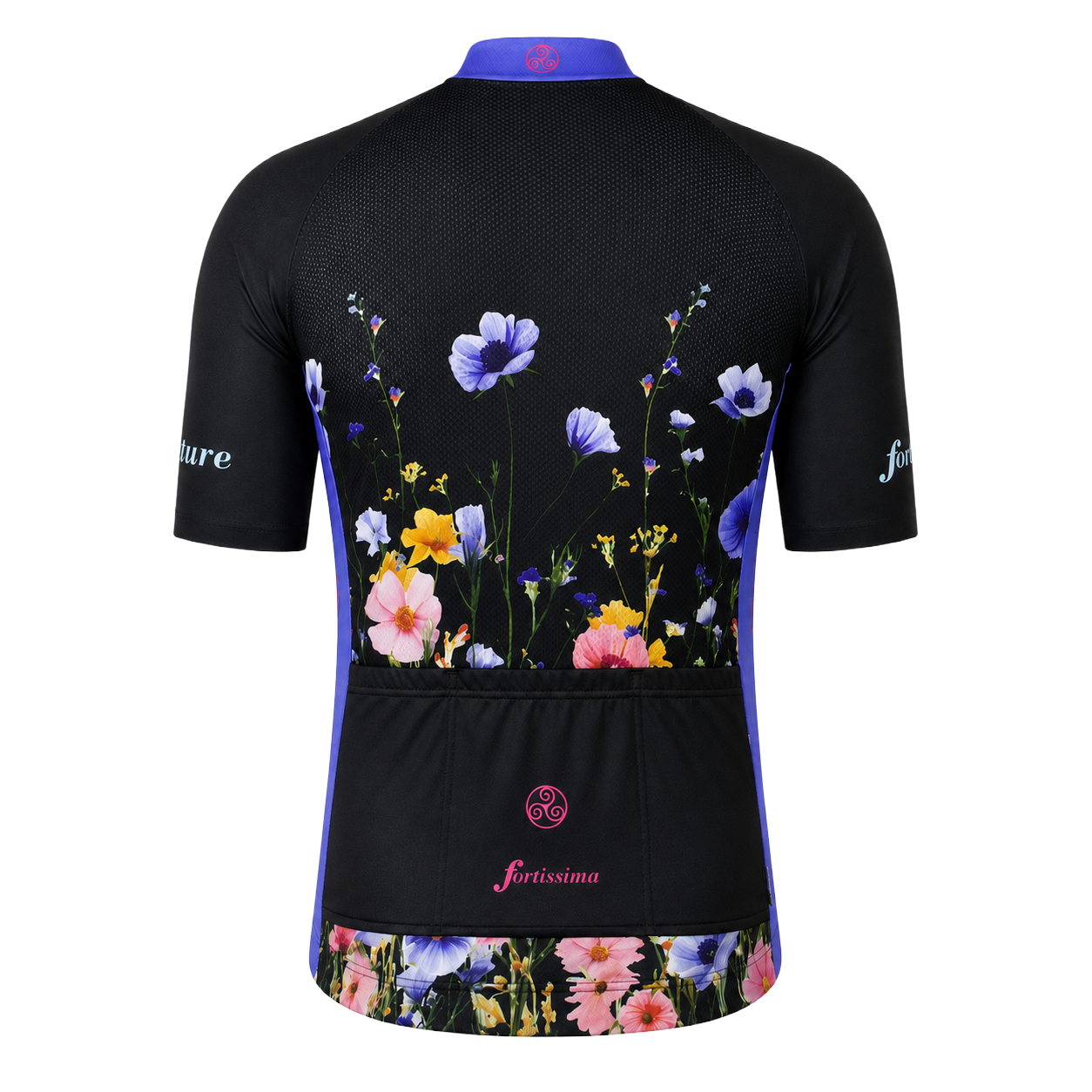 Wielershirt korte mouw heren en dames - bloemenpatroon - flowers korte mouw fietsshirt achterkant